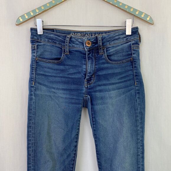 American Eagle Super Stretch Jegging Jeans 2 Regular 28x28 Dark Distressed AEO - Picture 3 of 12